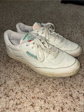 Reebok White Leather Sneakers with Green Branding
